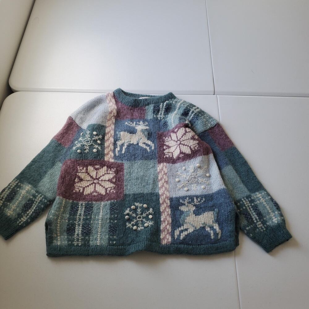 Christopher & Banks Sweater Womens Large Multicolor Mohair Christmas Reindeer